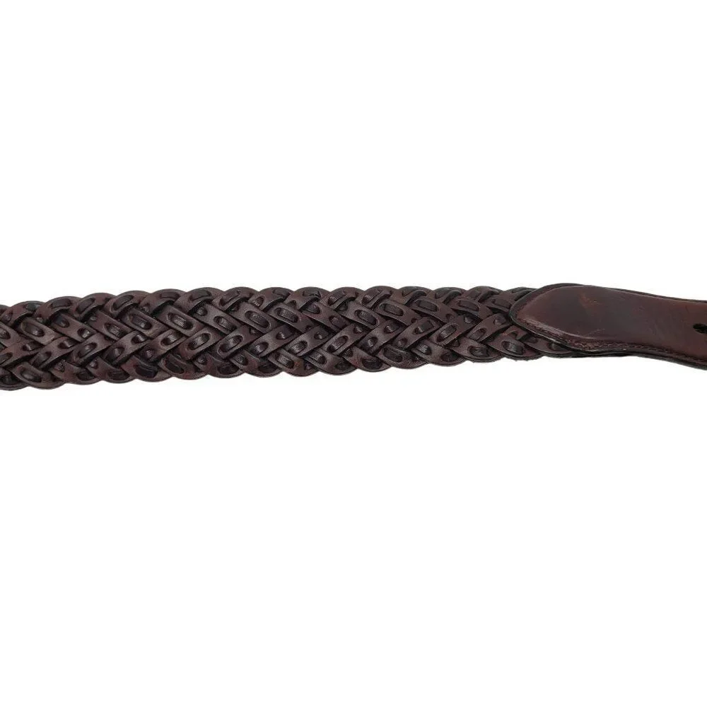 Vtg Brighton Mens Braided‎ Leather Belt 36 Brown Silver Buckle Weaved Country